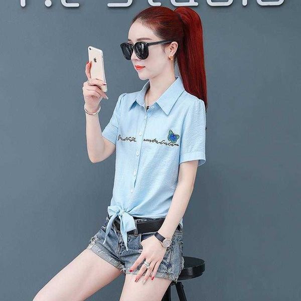 women spring summer style blouses shirt lady casual short sleeve turn-down collar solid women's loose df3517 210609, White
women spring summer style blouses shirt lady casual short sleeve turn-down collar solid women's loose df3517 210609, White