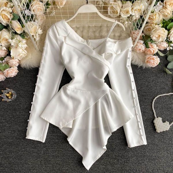women's blouses & shirts ancient ways nail bead long sleeve shirt female design feeling small dew shoulder all irregular lotus leaf coa, White
women's blouses & shirts ancient ways nail bead long sleeve shirt female design feeling small dew shoulder all irregular lotus leaf coa, White