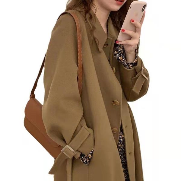 women's wool & blends faux double-sided cashmere coat mid-length 2021 autumn style korean plus cotton fashion wind woolen, Black
women's wool & blends faux double-sided cashmere coat mid-length 2021 autumn style korean plus cotton fashion wind woolen, Black