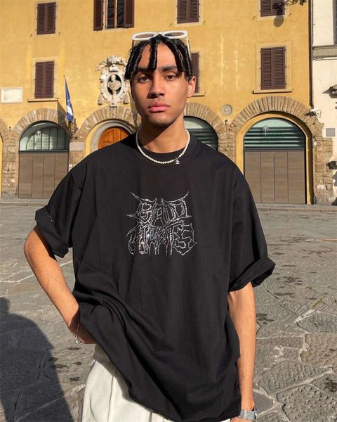 high street vibe in the wind long short sleeve men's and women's wear spring summer large t-shirt fashion br, White;black
high street vibe in the wind long short sleeve men's and women's wear spring summer large t-shirt fashion br, White;black