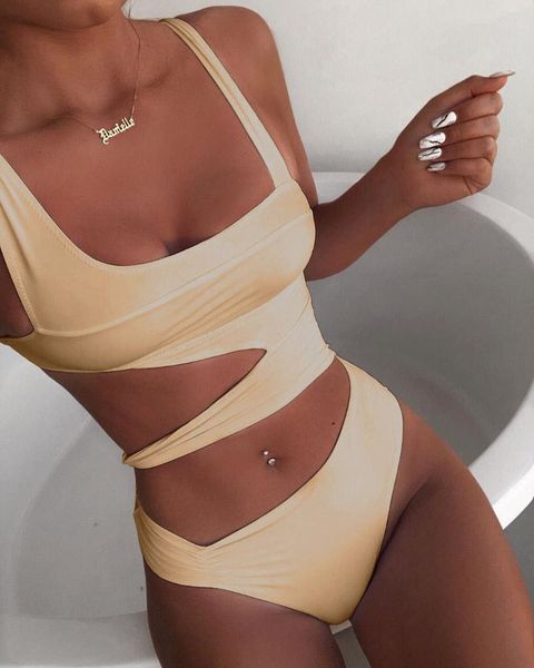 women's swimwear pure color one-piece swimsuit fashion irregular cut bandage suit bikini female hollow beach holiday, White;black
women's swimwear pure color one-piece swimsuit fashion irregular cut bandage suit bikini female hollow beach holiday, White;black