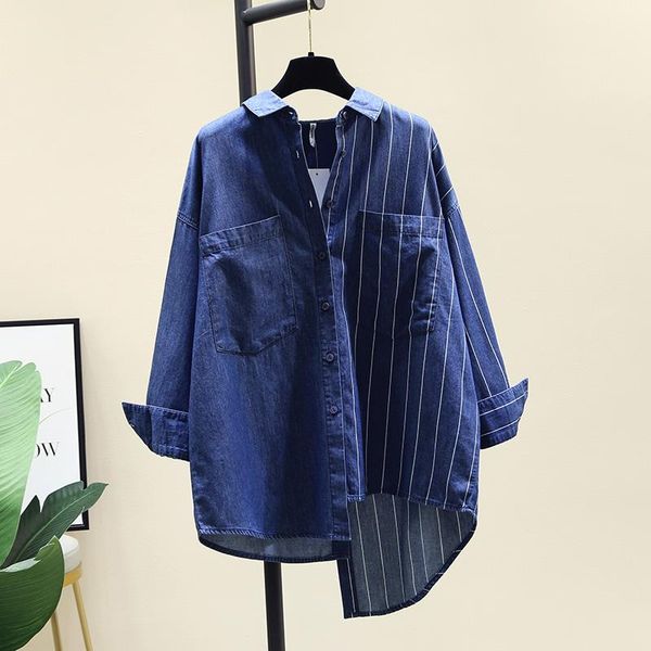 women's blouses & shirts superaen dark blue denim shirt 2021 autumn irregular double pocket casual striped patchwork top, White
women's blouses & shirts superaen dark blue denim shirt 2021 autumn irregular double pocket casual striped patchwork top, White