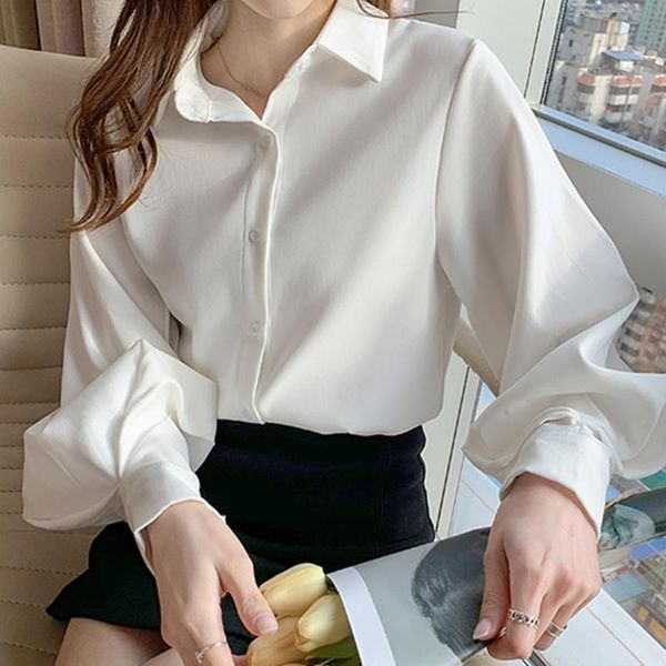 women's blouses & shirts women solid shirt chic korean office ladies casual and female long sleeves summer, White
women's blouses & shirts women solid shirt chic korean office ladies casual and female long sleeves summer, White