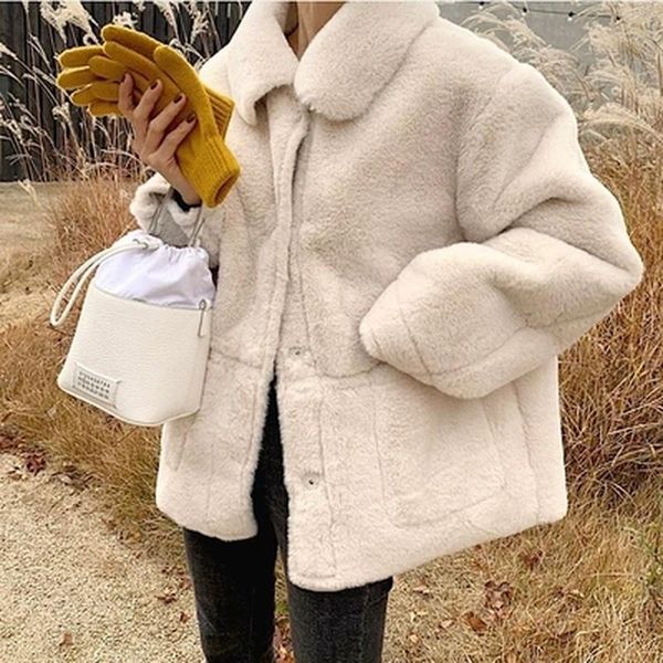 women's jackets turn down collar covered button lambswool 2021 winter solid jacket women fashion simple long sleeve outwear, Black;brown
women's jackets turn down collar covered button lambswool 2021 winter solid jacket women fashion simple long sleeve outwear, Black;brown