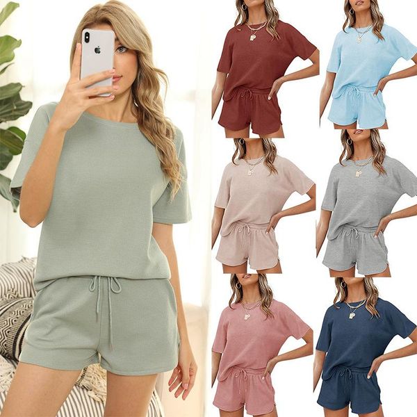 women's tracksuits spring and summer 2021 amazon european american rib short sleeve home wear solid color leisure two piece suit, Gray
women's tracksuits spring and summer 2021 amazon european american rib short sleeve home wear solid color leisure two piece suit, Gray