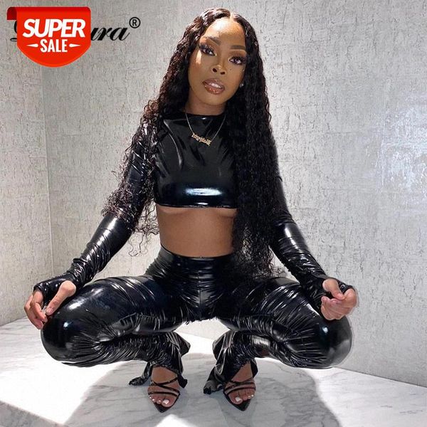 Dulzura Women Leather 2 Piece Set Long Sleeve Crop Top High Waist Slit Stacked Pants Bodycon Sexy Streetwear Club Autumn Winter #zL3b, White
Dulzura Women Leather 2 Piece Set Long Sleeve Crop Top High Waist Slit Stacked Pants Bodycon Sexy Streetwear Club Autumn Winter #zL3b, White