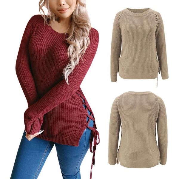 women autumn winter sweaters round neck solid color commuter tie loose knitwear jumpers., White;black
women autumn winter sweaters round neck solid color commuter tie loose knitwear jumpers., White;black
