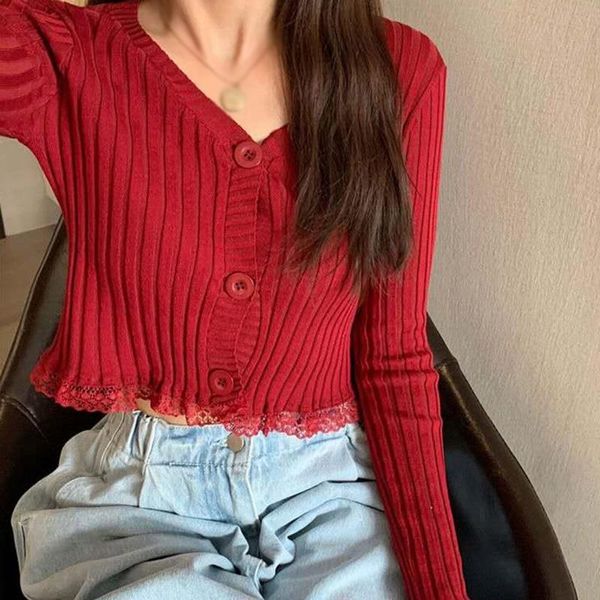 women's t-shirt spring lace patchwork cardigans women fashion v-neck slim knitted shirt ladies long sleeve buttons, White
women's t-shirt spring lace patchwork cardigans women fashion v-neck slim knitted shirt ladies long sleeve buttons, White