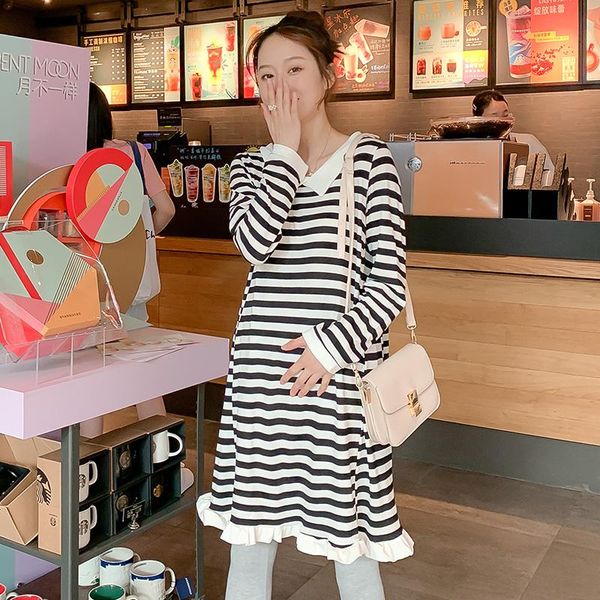 2021 spring pregnant women long sleeve turn-down collar stripe dress ruffles patchwork maternity knitting clothes a-line dress, White
2021 spring pregnant women long sleeve turn-down collar stripe dress ruffles patchwork maternity knitting clothes a-line dress, White