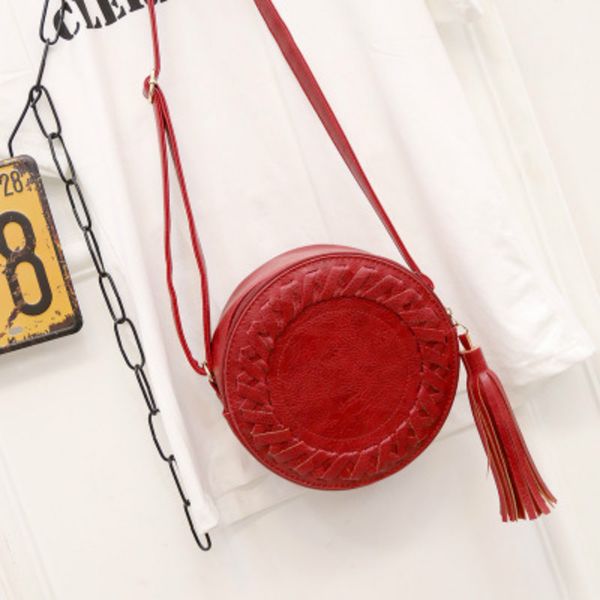new womens bag trendy womens shoulder bag solid color woven tassel small round bag messenger fashion makeup coin purse, Black;red
new womens bag trendy womens shoulder bag solid color woven tassel small round bag messenger fashion makeup coin purse, Black;red