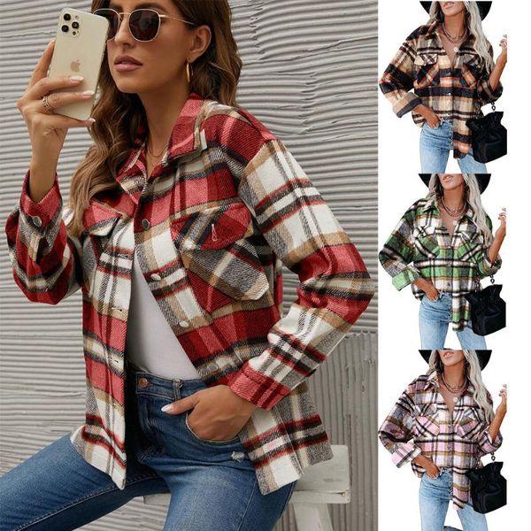 women's jackets 2021 autumn and winter loose woolen plaid shirt buttoned jacket, Black;brown
women's jackets 2021 autumn and winter loose woolen plaid shirt buttoned jacket, Black;brown