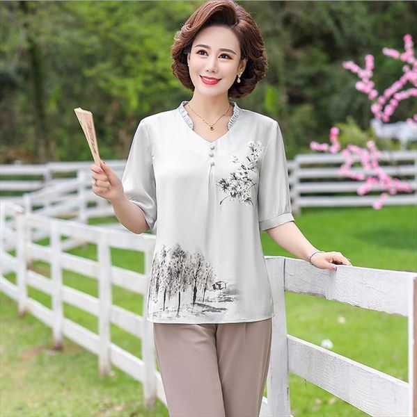 silk mother short sleeve women blouses summer plus size middle age blouse, White
silk mother short sleeve women blouses summer plus size middle age blouse, White