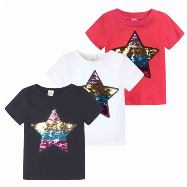 kids clothing summer boys and girls star sequined cotton t shirt round neck short sleeve top, Blue 
kids clothing summer boys and girls star sequined cotton t shirt round neck short sleeve top, Blue