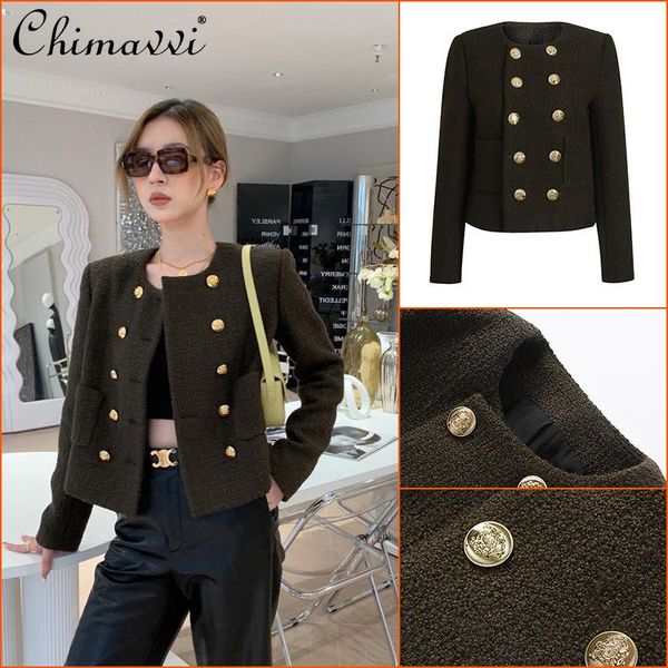women's jackets elelgant fashion double breasted round neck tweed long sleeve slimming dark green coat for women, Black;brown
women's jackets elelgant fashion double breasted round neck tweed long sleeve slimming dark green coat for women, Black;brown