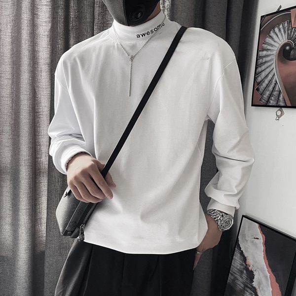 men's polos autumn 2021 men's medium high collar embroidered long sleeve t-shirt, club clothing, tight fitting, White;black
men's polos autumn 2021 men's medium high collar embroidered long sleeve t-shirt, club clothing, tight fitting, White;black