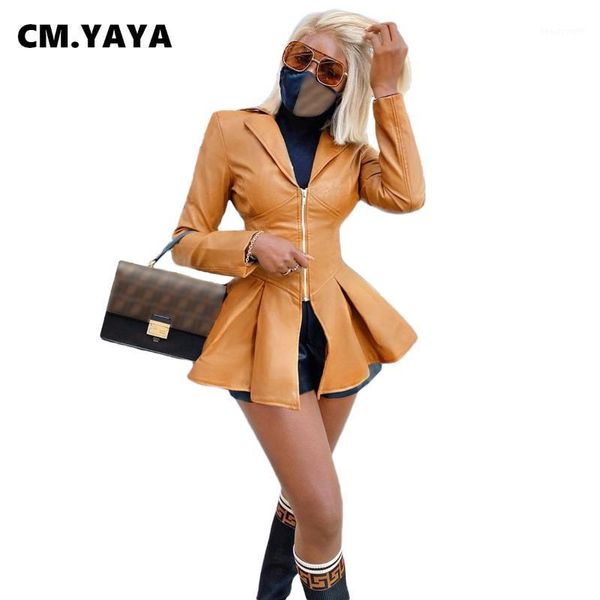 cm.yaya autumn winter faux leather women long sleeve zipper girdling ruffles coat & jacket streetwear activewear pu coats women's, Black
cm.yaya autumn winter faux leather women long sleeve zipper girdling ruffles coat & jacket streetwear activewear pu coats women's, Black