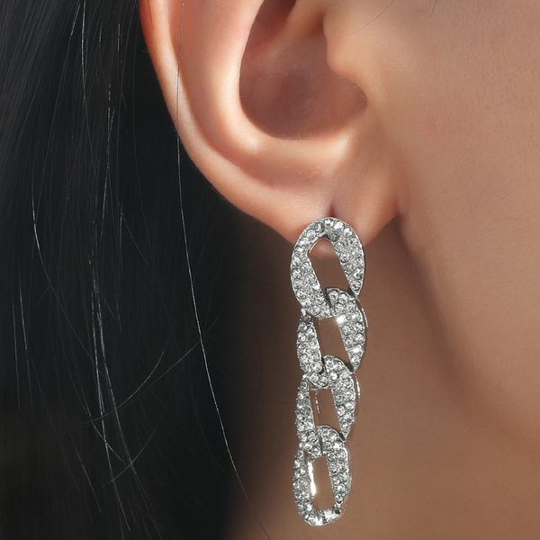 s2418 fashion jewelry diamond rhinstone chain long dangle earrings stud earring, Silver
s2418 fashion jewelry diamond rhinstone chain long dangle earrings stud earring, Silver