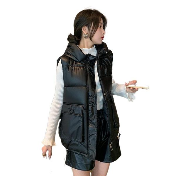 women's vests thick loose down cotton vest autumn winter 2021 fashion shiny short casual hooded pocket waistcoat outwear, Black;white
women's vests thick loose down cotton vest autumn winter 2021 fashion shiny short casual hooded pocket waistcoat outwear, Black;white