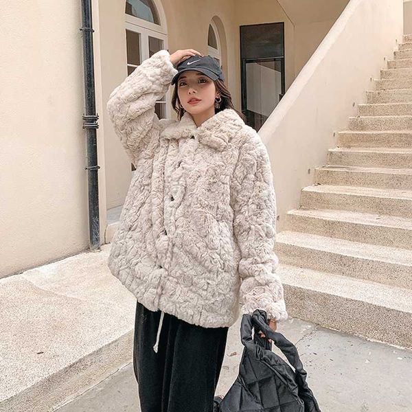 women's fur & faux winter jacket coat for women plush teddy bear 2022, Black