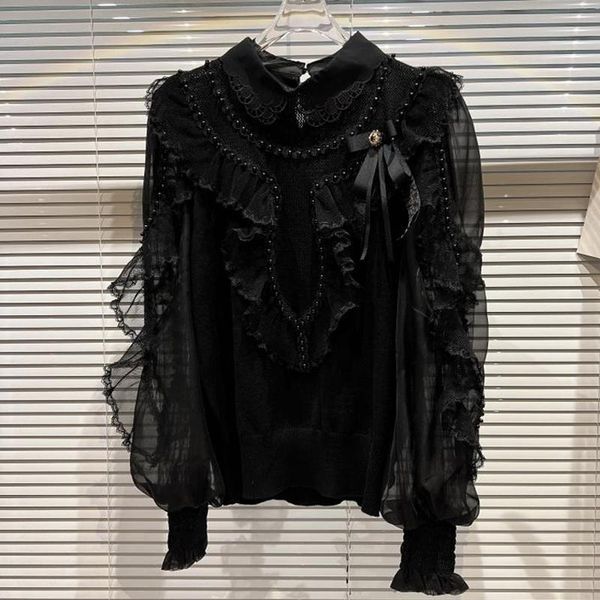 women's blouses & shirts fashion designer 2021 autumn winter shirt women black white beading ruffles knitting patchwork luxury top
women's blouses & shirts fashion designer 2021 autumn winter shirt women black white beading ruffles knitting patchwork luxury top