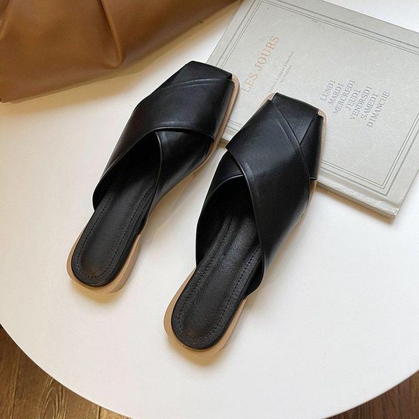 slippers women summer slipper mid-heel women's shoes 2021, Black
