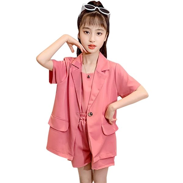 girls summer suit solid jacket + vest short clothing pockets kids girl clothes set casual children's tracksuits 210528, White
girls summer suit solid jacket + vest short clothing pockets kids girl clothes set casual children's tracksuits 210528, White