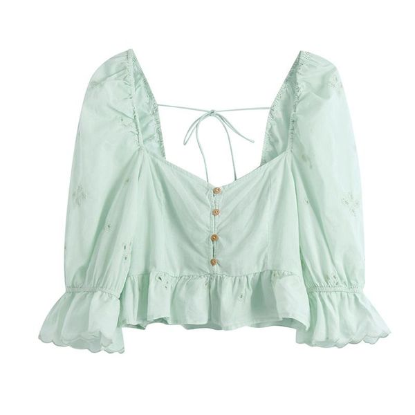 women's blouses & shirts solid green hollow out blouse women summer square collar slim buttons short shirt lady puff sleeve belt f, White
women's blouses & shirts solid green hollow out blouse women summer square collar slim buttons short shirt lady puff sleeve belt f, White