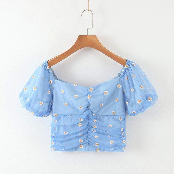 women's blouses & shirts summer women blue mesh slim short blouse 2021 fashion floral embroidery puff sleeve back zipper pleated shirt, White
women's blouses & shirts summer women blue mesh slim short blouse 2021 fashion floral embroidery puff sleeve back zipper pleated shirt, White