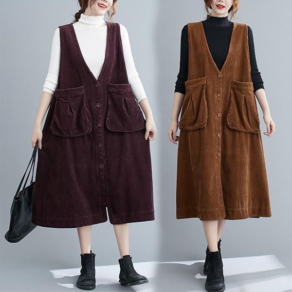 casual dresses fall winter corduroy solid color dress plus size women's clothing spring autumn pleated big pocket vest a-line d565, Black;gray
casual dresses fall winter corduroy solid color dress plus size women's clothing spring autumn pleated big pocket vest a-line d565, Black;gray