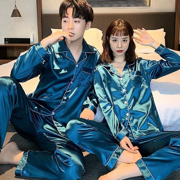 satin couple pajamas set for lovers quality pjs home suit spring women&men sleepwear cardigan long sleeved pyjamas, Black;red
satin couple pajamas set for lovers quality pjs home suit spring women&men sleepwear cardigan long sleeved pyjamas, Black;red