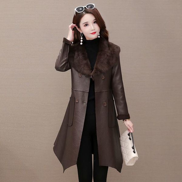 women's leather & faux high-end fur collar mid-length coat female 2021 winter young and middle-aged waist, Black
women's leather & faux high-end fur collar mid-length coat female 2021 winter young and middle-aged waist, Black
