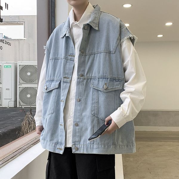 loose denim men's fashion brand light color shawl woollen waistcoat spring and autumn versatile coat, Black;brown
loose denim men's fashion brand light color shawl woollen waistcoat spring and autumn versatile coat, Black;brown