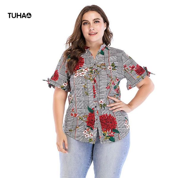 women's blouses & shirts tuhao 7xl plus size blouse women floral print slim plaid summer short sleeve v-neck casual outerwear femme blu, White
women's blouses & shirts tuhao 7xl plus size blouse women floral print slim plaid summer short sleeve v-neck casual outerwear femme blu, White