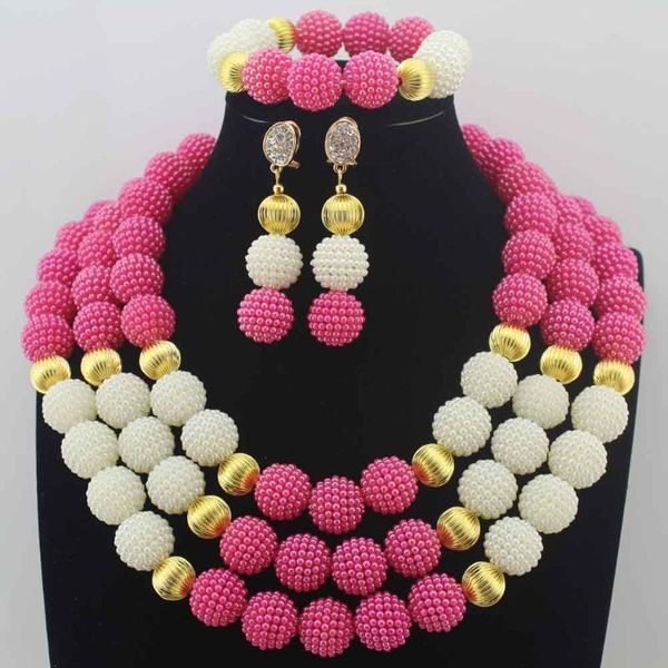 earrings & necklace beautiful african fuschia pink/white beads jewelry set nigerian wedding hd8537, Silver
earrings & necklace beautiful african fuschia pink/white beads jewelry set nigerian wedding hd8537, Silver