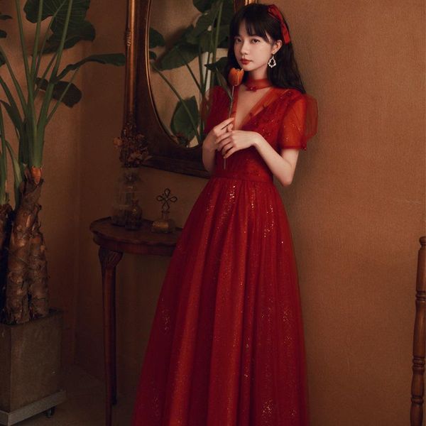 ethnic clothing perspective puff sleeve lady mesh dresses halter v-neck sequins skirt bride wedding party gown elegant banquet dress s-, Red
ethnic clothing perspective puff sleeve lady mesh dresses halter v-neck sequins skirt bride wedding party gown elegant banquet dress s-, Red