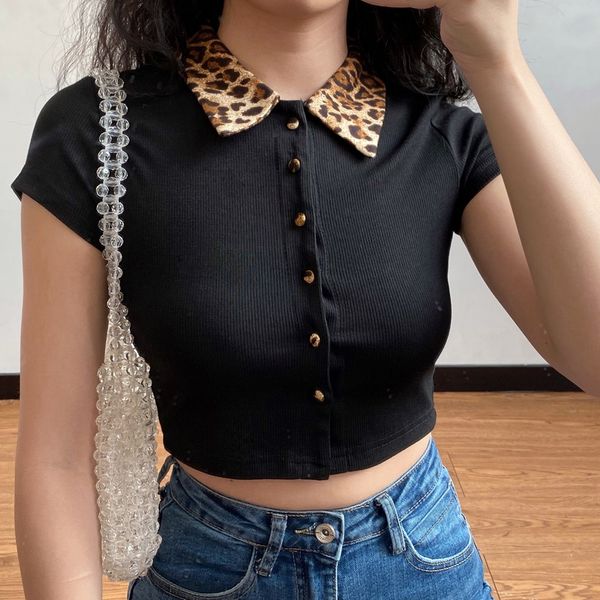 leopard turn down collar crop women summer bodycon knitted stitch single breasted black vintage y2k short sleeve tshirt 2021, White
leopard turn down collar crop women summer bodycon knitted stitch single breasted black vintage y2k short sleeve tshirt 2021, White