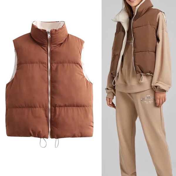 women's vests brown vest women 2022 winter reversible warm cropped woman cotton padded white waistcoat sleeveless jacket, Black;white
women's vests brown vest women 2022 winter reversible warm cropped woman cotton padded white waistcoat sleeveless jacket, Black;white