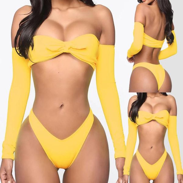 women's swimwear 2021 bikinis female bow women long sleeve swimsuit seamless biquini beach wear bathers bathing suit, White;black
women's swimwear 2021 bikinis female bow women long sleeve swimsuit seamless biquini beach wear bathers bathing suit, White;black