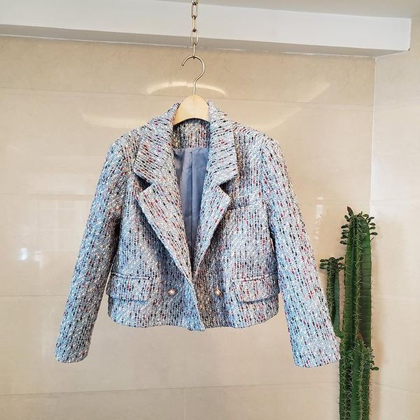 women's jackets long sleeve elegant korean autumn vintage jacket pearl button striped tweed women notched cropped coat wool, Black;brown
women's jackets long sleeve elegant korean autumn vintage jacket pearl button striped tweed women notched cropped coat wool, Black;brown