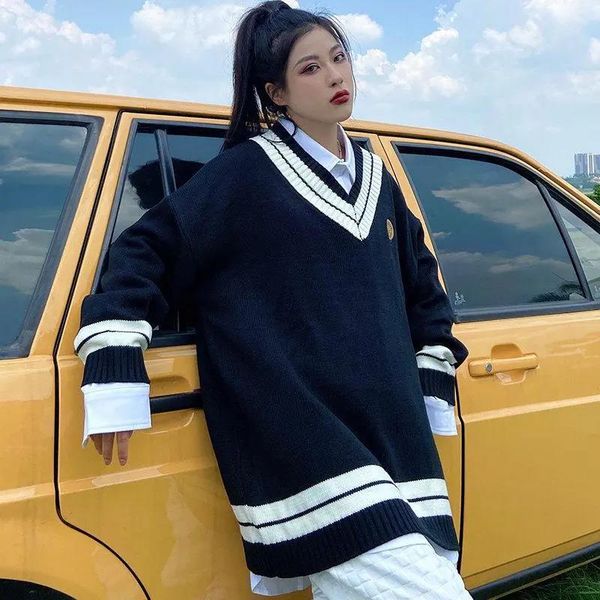 women's sweaters women letter chic vintage v-neck daily twist girls mid-length pullovers student casual ins knitting loose sweater, White;black
women's sweaters women letter chic vintage v-neck daily twist girls mid-length pullovers student casual ins knitting loose sweater, White;black