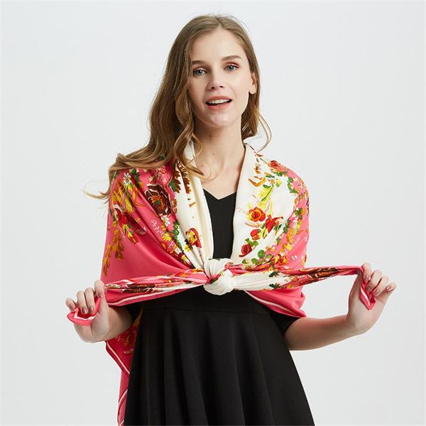 scarves brand twill silk summer bright floral big shawl wrap soft silky square pashmina beach scarf female wraps rose, Blue;gray 
scarves brand twill silk summer bright floral big shawl wrap soft silky square pashmina beach scarf female wraps rose, Blue;gray