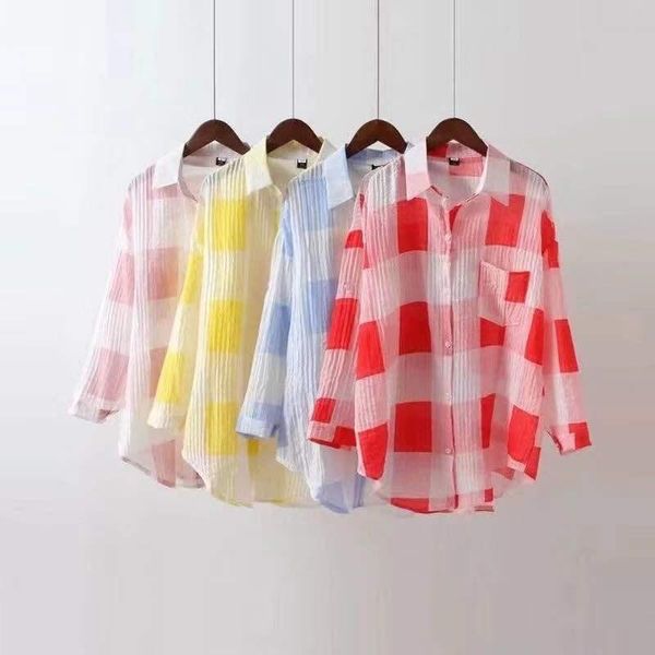 women's blouses & shirts blouse women shirt summer loose plaid long sleeve blusas mujer de moda, White
women's blouses & shirts blouse women shirt summer loose plaid long sleeve blusas mujer de moda, White