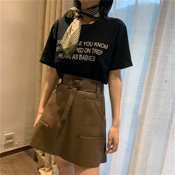 2021 new fashion genuine sheep hide g31 skirt t35w, Black