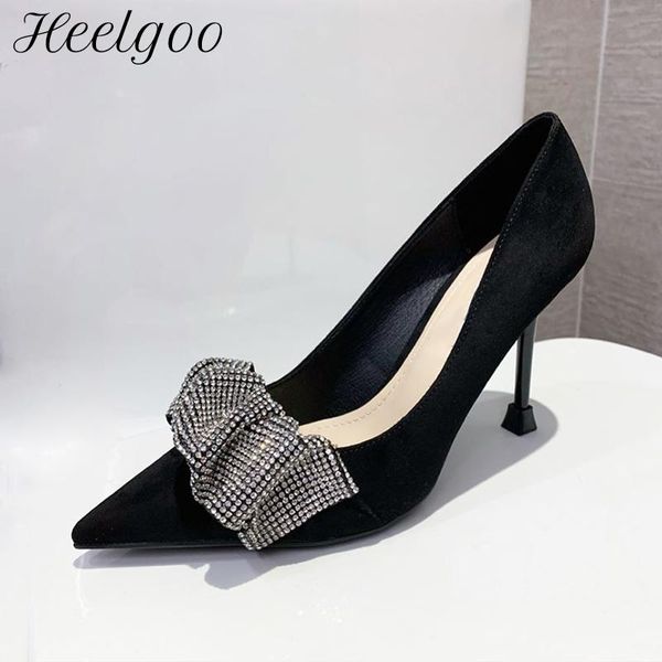 dress shoes heelgoo glitter rhinestons bow women flock pointy toe 9cm high heel wedding elegant ladies chic stiletto pumps plus size, Black
dress shoes heelgoo glitter rhinestons bow women flock pointy toe 9cm high heel wedding elegant ladies chic stiletto pumps plus size, Black