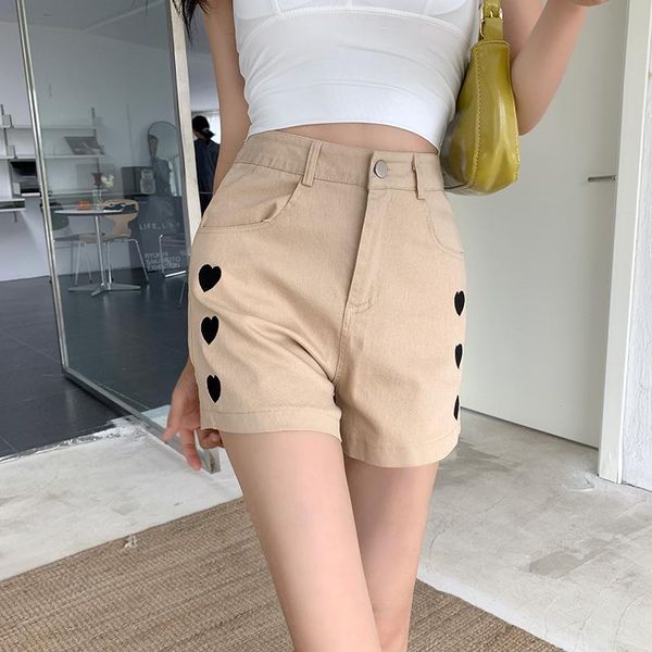 women's shorts khaki denim women embroidered love high waist wide leg soft summer student girl casual outfit trouser, White;black
women's shorts khaki denim women embroidered love high waist wide leg soft summer student girl casual outfit trouser, White;black