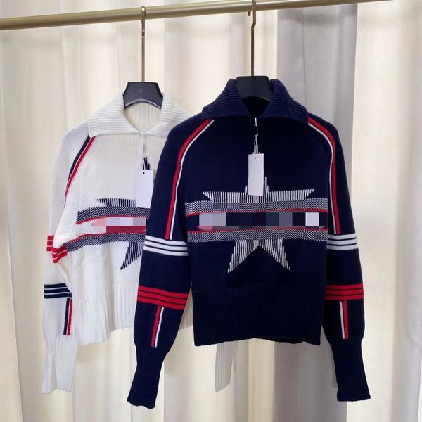 2021 autumn winter milan runway sweaters lapel neck long sleeve print high end jacquard pullover women's designer clothing 1108-11, White;black
2021 autumn winter milan runway sweaters lapel neck long sleeve print high end jacquard pullover women's designer clothing 1108-11, White;black