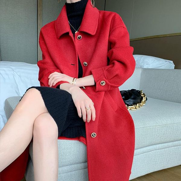women's wool & blends red double-sided ni coat long over the knee coats for women, Black
women's wool & blends red double-sided ni coat long over the knee coats for women, Black