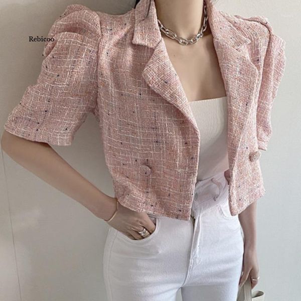women's jackets korean elegant fashion short tweed jacket women summer puff sleeve vintage crop female coat woman outwear, Black;brown
women's jackets korean elegant fashion short tweed jacket women summer puff sleeve vintage crop female coat woman outwear, Black;brown