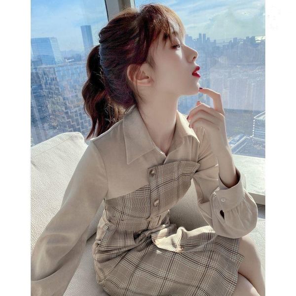 casual dresses retro plaid a- line dress autumn lapel temperament high waist single breasted slimming shirt stitching age reduction, Black;gray
casual dresses retro plaid a- line dress autumn lapel temperament high waist single breasted slimming shirt stitching age reduction, Black;gray