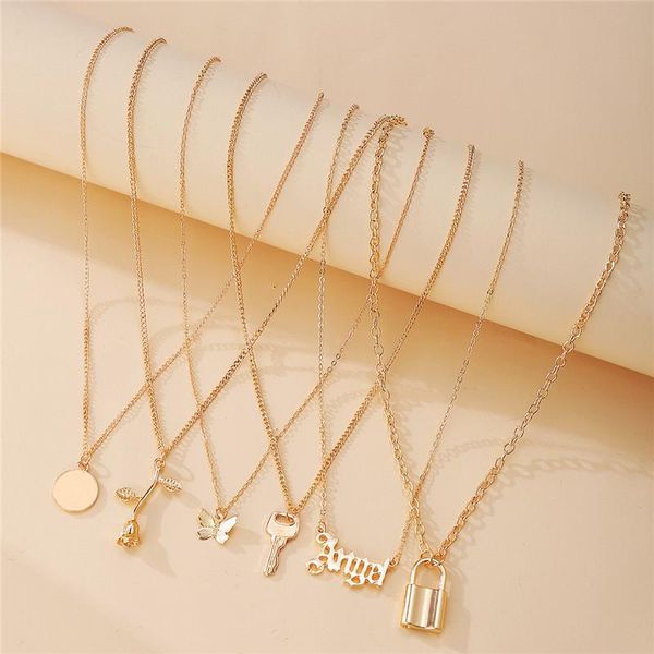 chokers 6pcs/set lock key snake pendant necklace for women fashion crystal butterfly heart angel necklaces letter mens hip hop jewelry, Golden;silver
chokers 6pcs/set lock key snake pendant necklace for women fashion crystal butterfly heart angel necklaces letter mens hip hop jewelry, Golden;silver